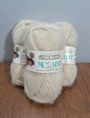  NOS 3 Skeins Lion Brand MOLAINE Mohair Look Yarn Acrylic Beige/Cream Italy