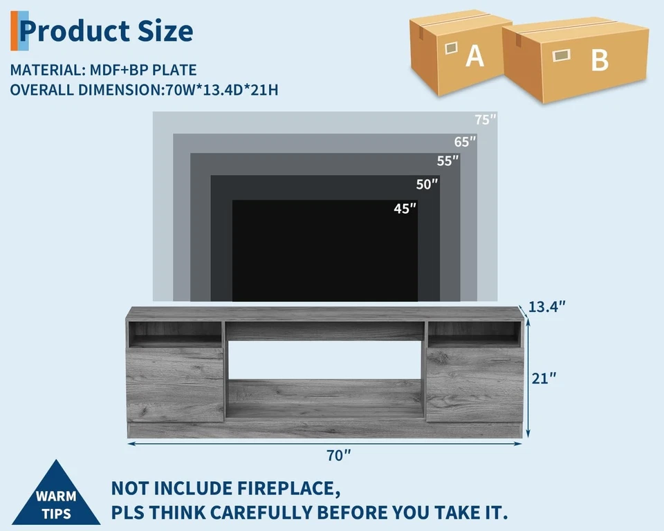 LED Light Modern Wooden TV Console Table with Storage Cabinet Fits TVs up to 75" - Image 4 of 4