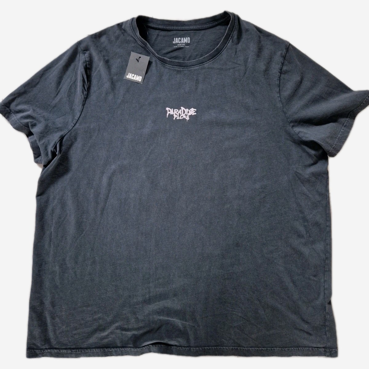 Neu Herren Jacamo gewaschen grau Rundhalsausschnitt langes T-Shirt Paradise Palm Größe 2XL