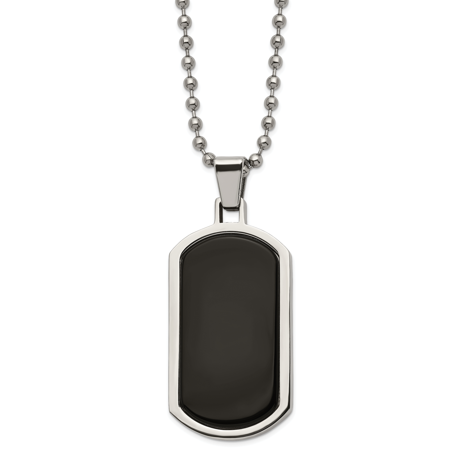 Chisel Stainless Steel Black Agate Inlay Dog Tag Ball Chain Necklace - 22