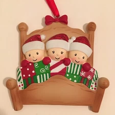 Triplets Family Of 3 Christmas Holiday Ornament Customizable PolarX Three Kids