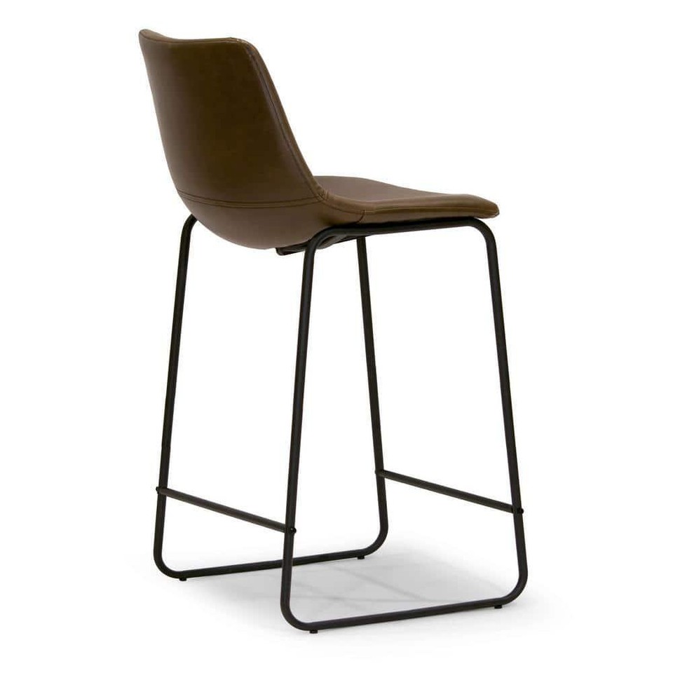 Glamour Home Counter Stool 34" Dark Brown Faux Leather w/ Black Metal
