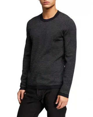 Theory Ollis Milos Crewneck Sweater Men Small Eclipse White Striped Wool NWOT