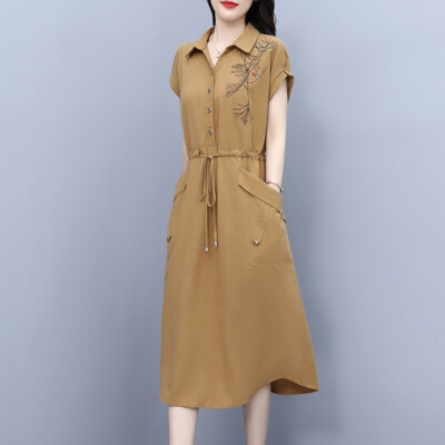 knee length dresses for ladies Red Midi Shirt Dress main image 0