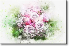 Pink Flowers Painting Picture on Stretched Canvas, Wall Art Décor, Ready to Hang