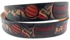 STARS MOON PLANETS ASTROLOGY EMBOSSED COWHIDE LEATHER BELT USA MADE