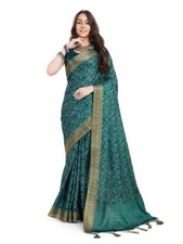 Women's Silk Blend Ajrakh Printed Saree With Unstitched Blouse