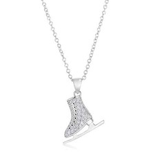 Delicate .4ct Rhodium Plated Ice Skate Pendant Necklace