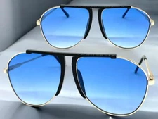 Men's or Women Classic Vintage Retro Style SUNGLASSES Gold Metal Frame Blue Lens