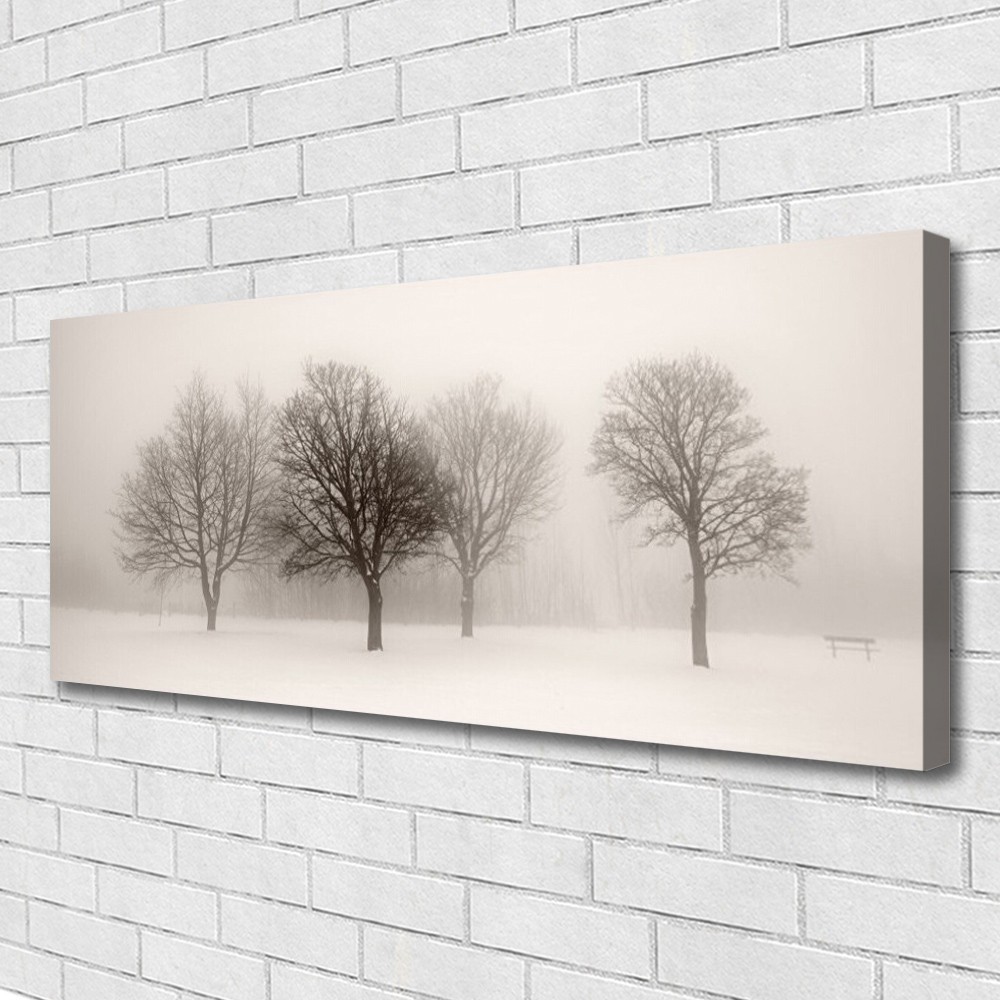 Impression sur toile paysage arbres neige décoration murale triptyque panoramique 125x50