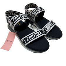 Juicy Couture IMANY Sandals Women's 6.5 Black White Platform Wedge Y2K NWT