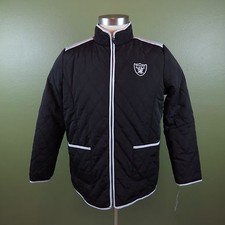 New Nfl Las Vegas Raiders Womens Jacket Quilted Large Black Zipper Front