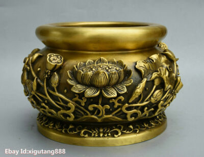 9'' Chinese Buddhism Pure Copper Bronze Lotus FoZi Statue incense Burner Censer