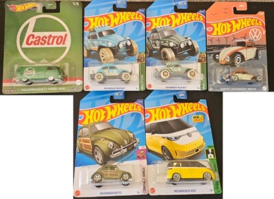 Hot Wheels Volkswagen 6 Car Lot T1 Panel Bus, Baja, Custom, Beetle, ID Buzz