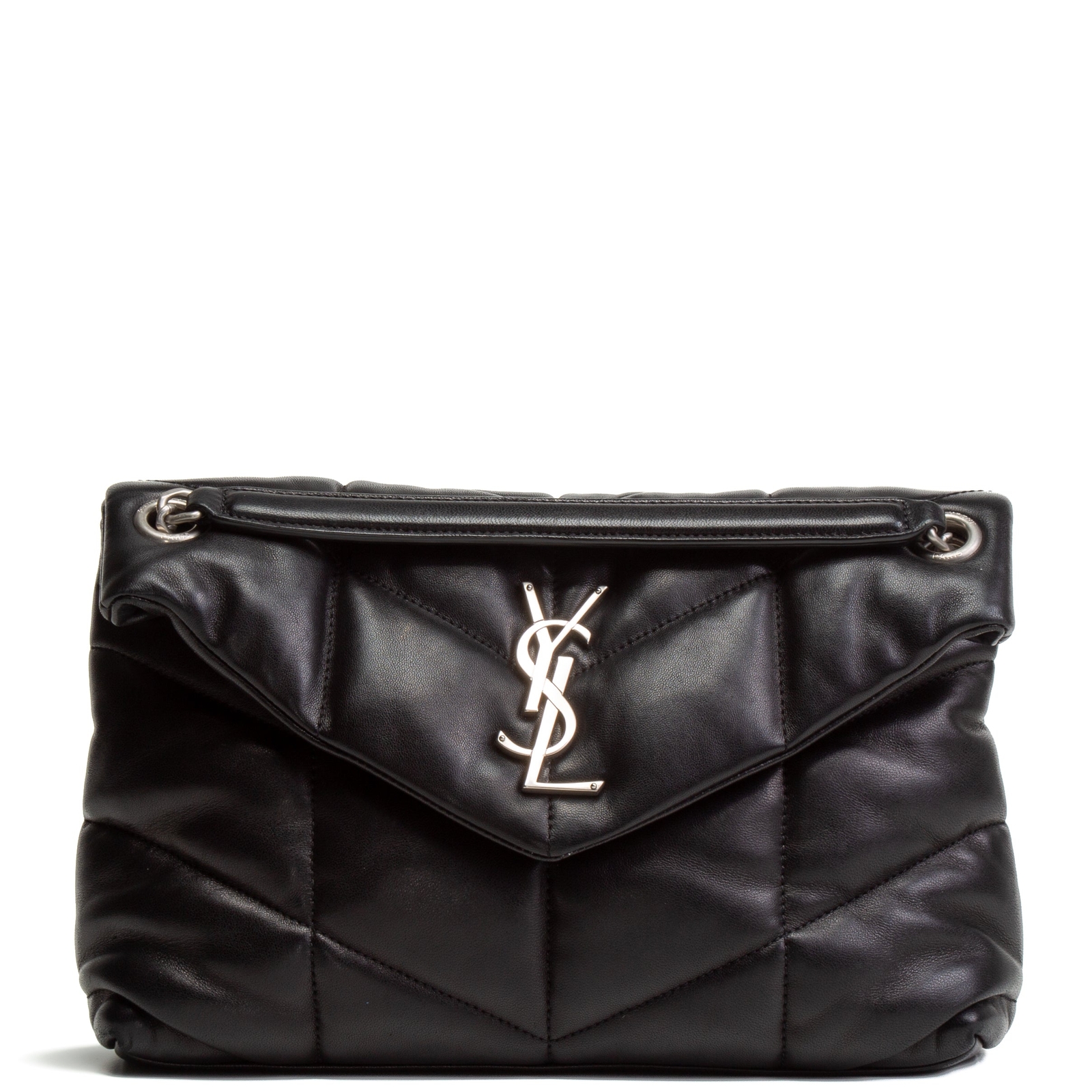 SAINT LAURENT Borsa a tracolla piccola Loulou Puffer Nera