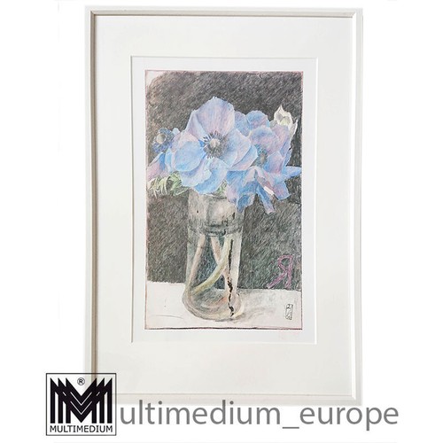 Horst Janssen (1929-1995) Color Offset Still Life with Blue Flowers 1981