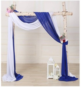 SHERWAY Wedding Drapery, 2 Panels, Royal Blue & White, Chiffon Fabric