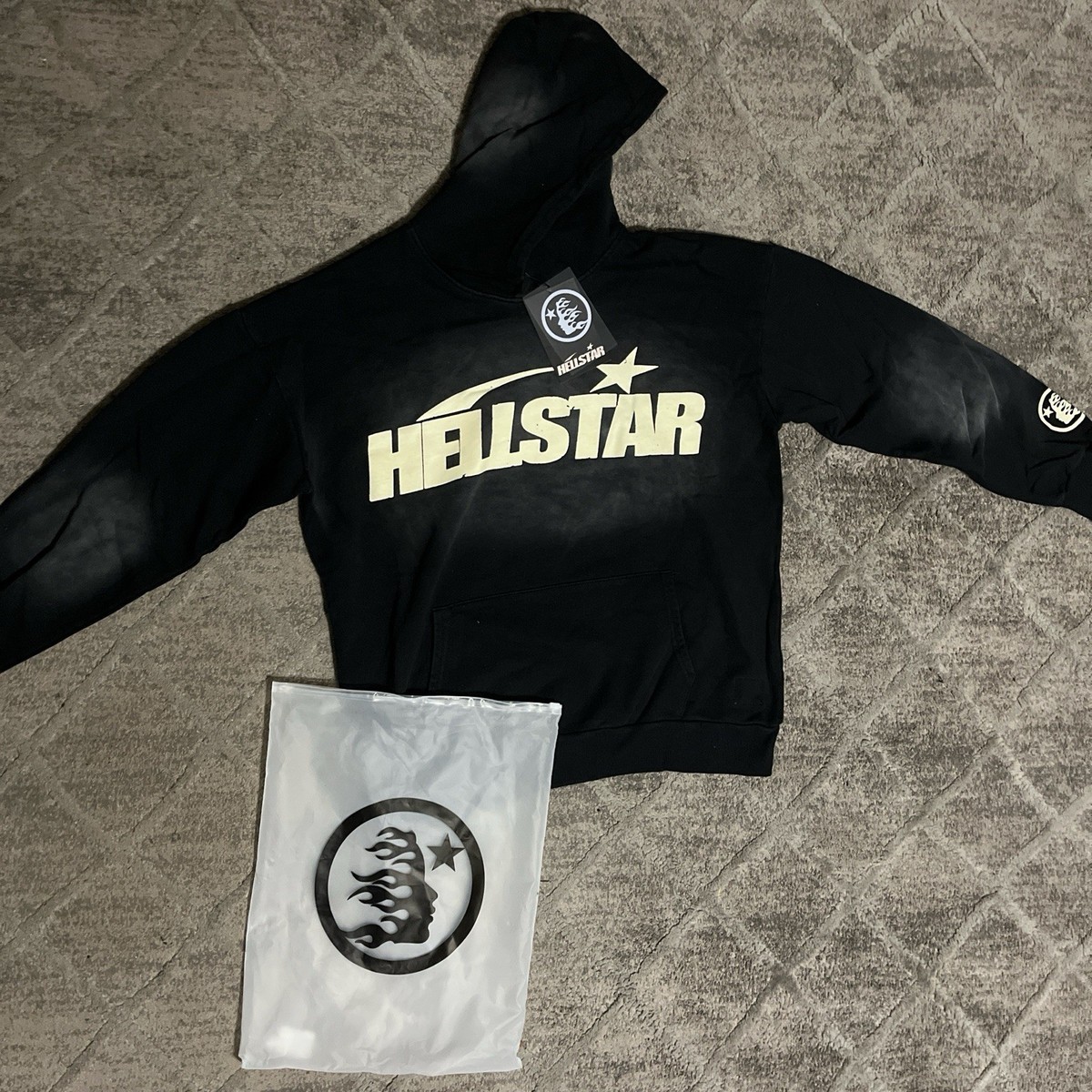 Hellstar Black Graphic Print Pullover Hoodie Men's Cotton Long