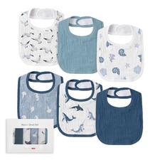 Muslin Baby Drool Bibs for Unisex Boys Girls, 6 Pack Soft One Size, Blue