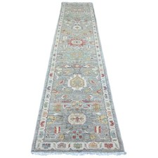2'7" x 12'3" Gray Peshawar with Heris Design Wool Hand Knotted Runner Rug R20920