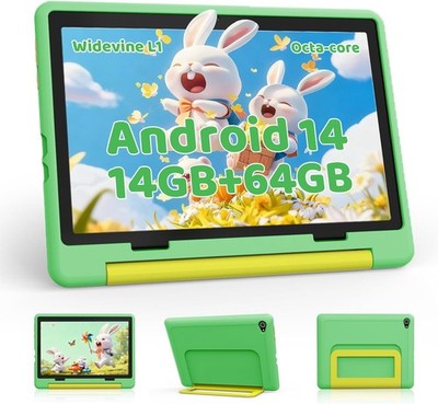 10Inch Kids Tablet, Android 14 Tablet 14GB+64GB (1TB TF) Octa-Core Parental Cont