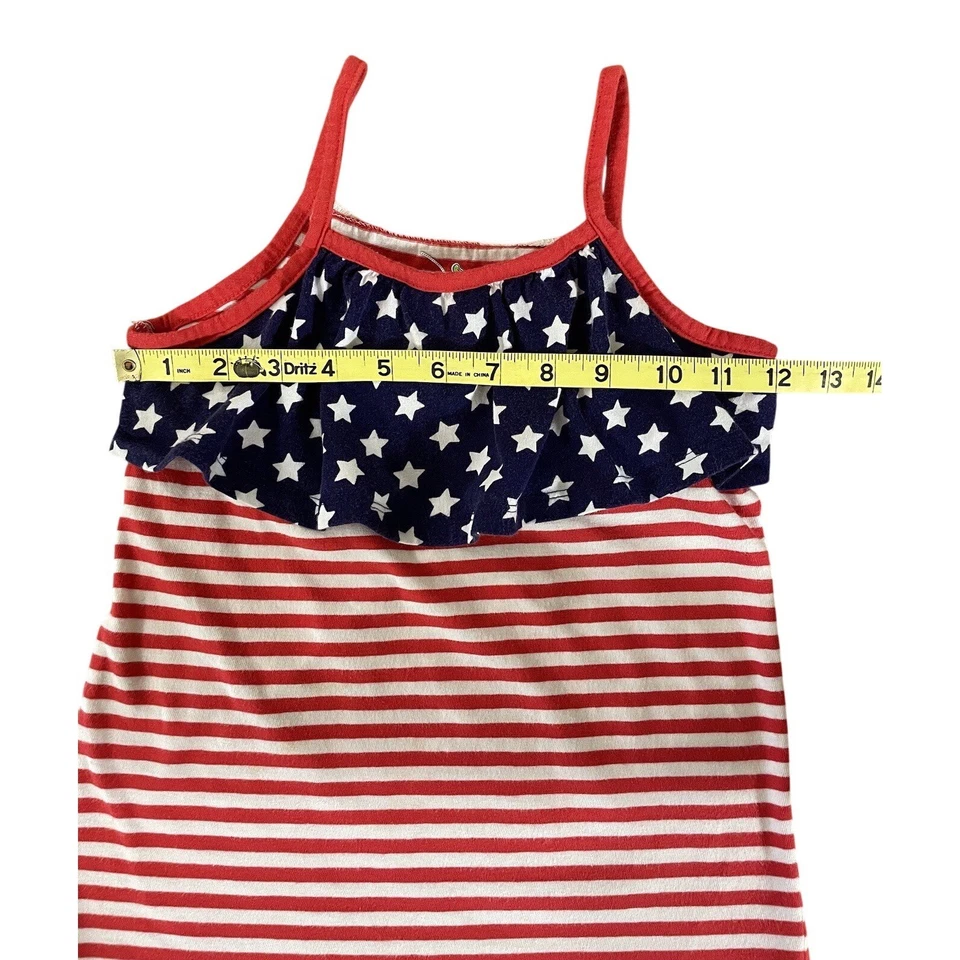 Camiseta sin mangas Jumping Beans correas patrióticas de espagueti algodón ligeramente usada niñas talla 7 Foto 3 de 4