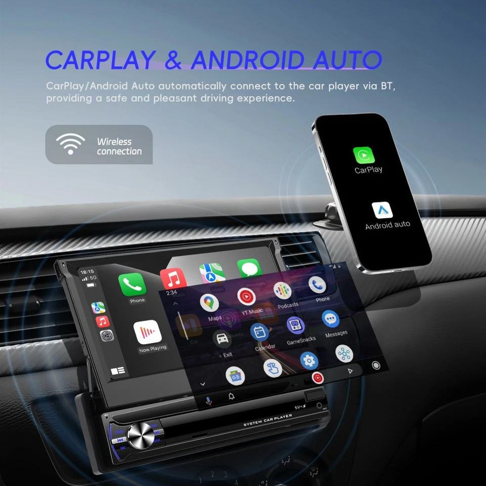 4+64GB Android 15 1Din Autoradio mit 7" Flip-out Bildschirm BT Carplay GPS Navi - Bild 3 von 4