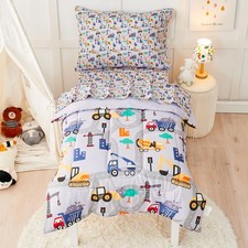 Construction Toddler Bedding Set for Boys, 4 Piece Bed-in-a-Bag Toddler Comfo...