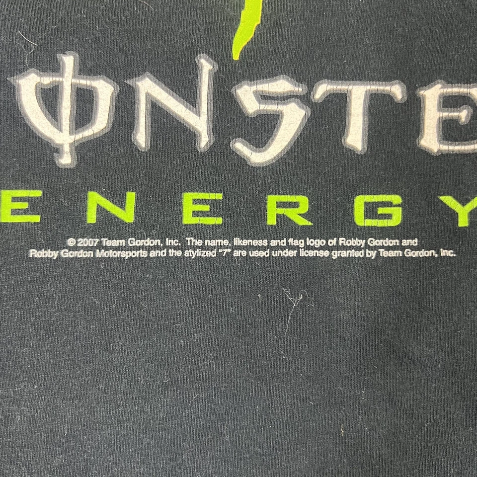 Monster Energy 衬衫长袖男式 XL 黑色 NASCAR Robby Gordon 7 Racing — 第 3/4 张图片