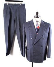 Vintage 1940s Wool Pinstripe Double Breasted Suit Mens Size 40 USA