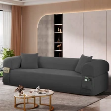 Spring Sofa w High-Quality Fabric Pillows & Storage Pocketed High-Density Foam