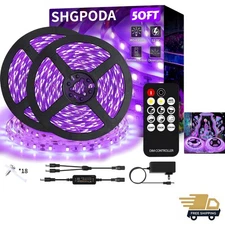 50 Foot Black Light Strip & Remote, 900LEDs, Dimmable 12V Flexible Black Ligh...