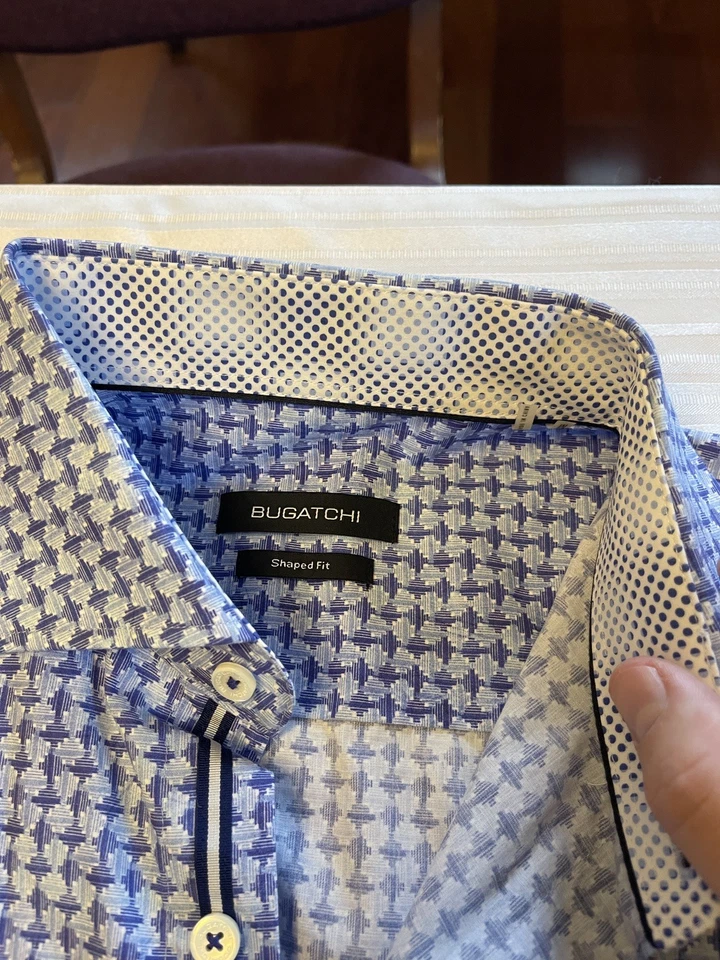 Bugatchi Men’s Button Down Shirt, Shaped Fit, Classic Blue M NWT - Image 2 of 4