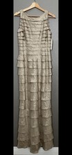 NWT Adrianna Papell Occasions Shimmer Gold Tiered Ruffle Formal Gown Dress Sz 4