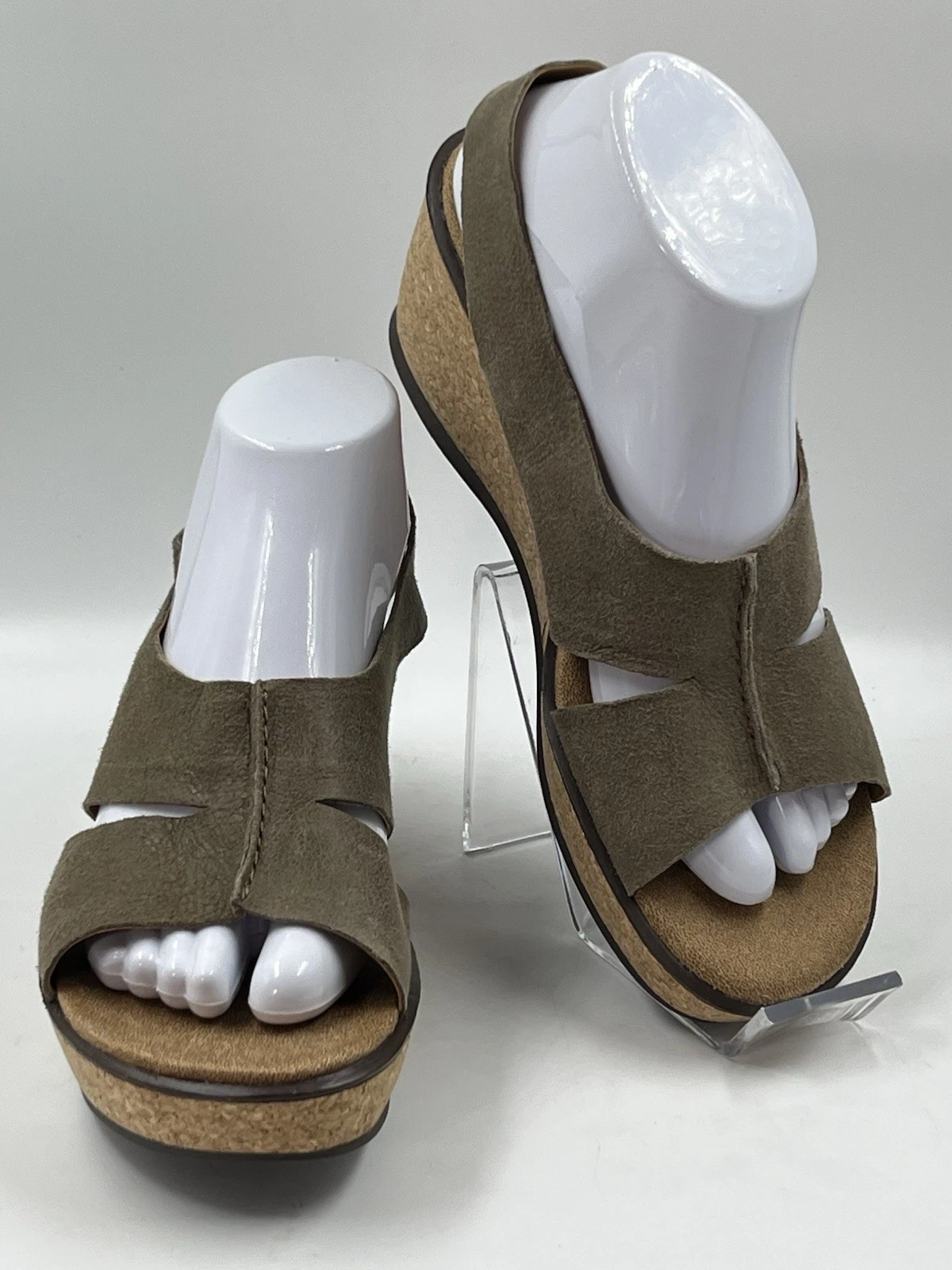 Sandali donna Clarks Rosamund scamosciati slingback taglia 10 5M zeppa sughero tortora