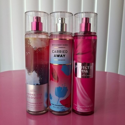 Bath & Body Works AMONG THE CLOUDS CARRIED AWAY PERFECT IN PINK Mist 8oz Set
