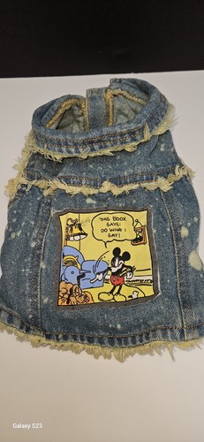 Disney Pet Apparel Dog Jean Jacket Mickey Pluto Fringe Y2K  Acid ThemeDistressed