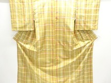 7587668: JAPANESE KIMONO / ANTIQUE KIMONO / SILK / TSUMUGI / WOVEN GRID