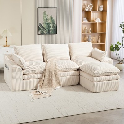 L Shaped Compressed Modular Sectional Sofa Modern Corduroy Upholstered Boneless