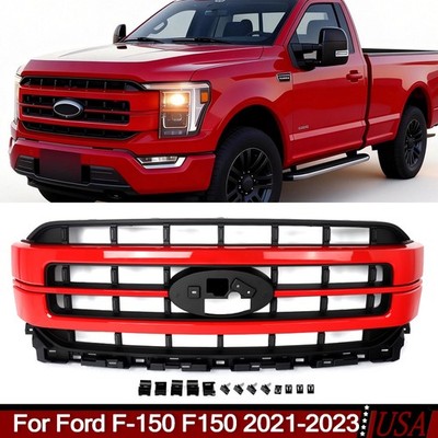 MagicKit Front Bumper Grille Upper Grill Race Red For Ford F-150 Lariat 2021-23