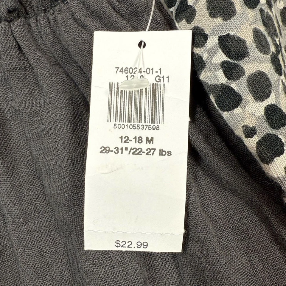 NUEVO CON ETIQUETAS OLD NAVY Vestido Bebé Niña Gris Estampado Animal Guepardo Manga Larga 12-18M NUEVO Foto 4 de 4