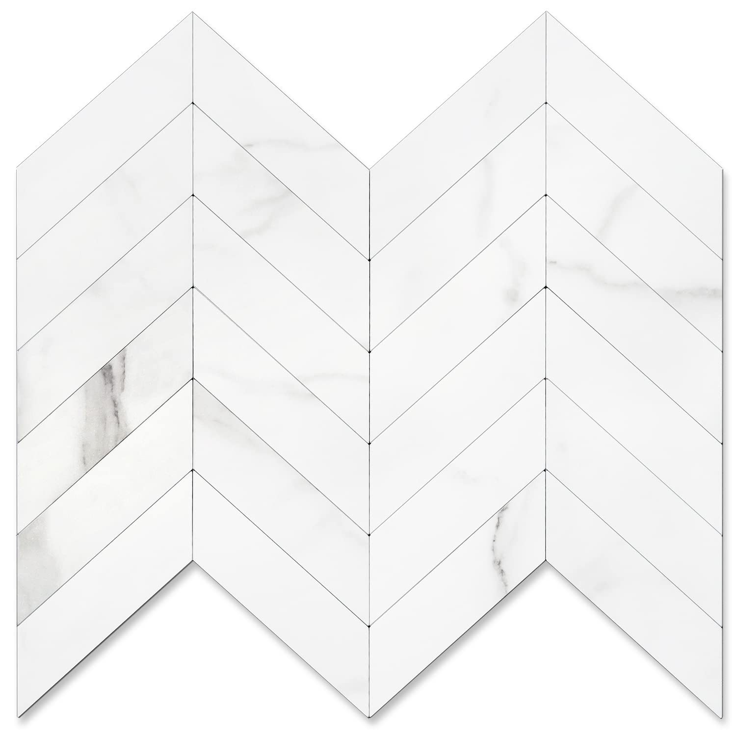 10-Herringbone Tile Peel and Stick Backsplash, White Marble PVC Stick on Back...