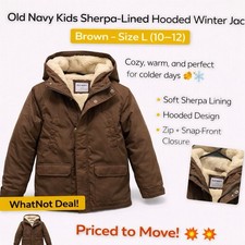 Old Navy Boys Sherpa-Lined Hooded Winter Parka Jacket Brown L 10-12
