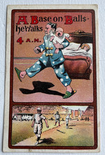 1911 Baseball Post card A Base on Balls He Walks 4 a.m.