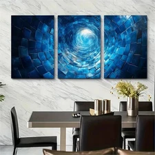 3pcs Mesmerizing Blue Swirling Squares Perfect Wall Art Canvas Framed 50x70cm