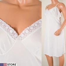 💖 SEARS The Doesn't Slip Ivory Full Slip Dress 38 Silky Nylon Lace Trim USA