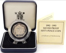 Coin Silver Proof 50P Fifty Pence EU Council 1992 1993 Dual Date BOX + COA