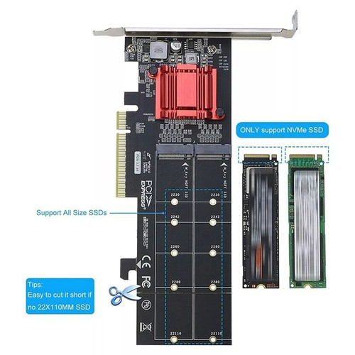 New PCIe 3.1 X8 To 2 Port M.2 SSD Adapter Expansion Card Dual M-key Converter - Afbeelding 8 van 11