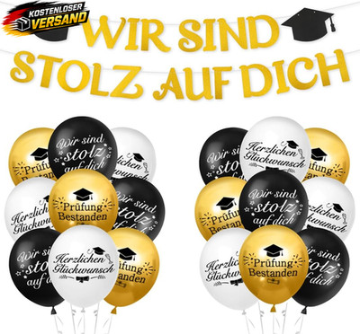 Abschluss Ballons Set 24 Stück Schwarz Gold für Graduation Party Dekoration