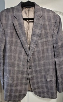 Brooks Brothers Men's Grey Blue Plaid Regent Fit SportsCoat Size 44 R